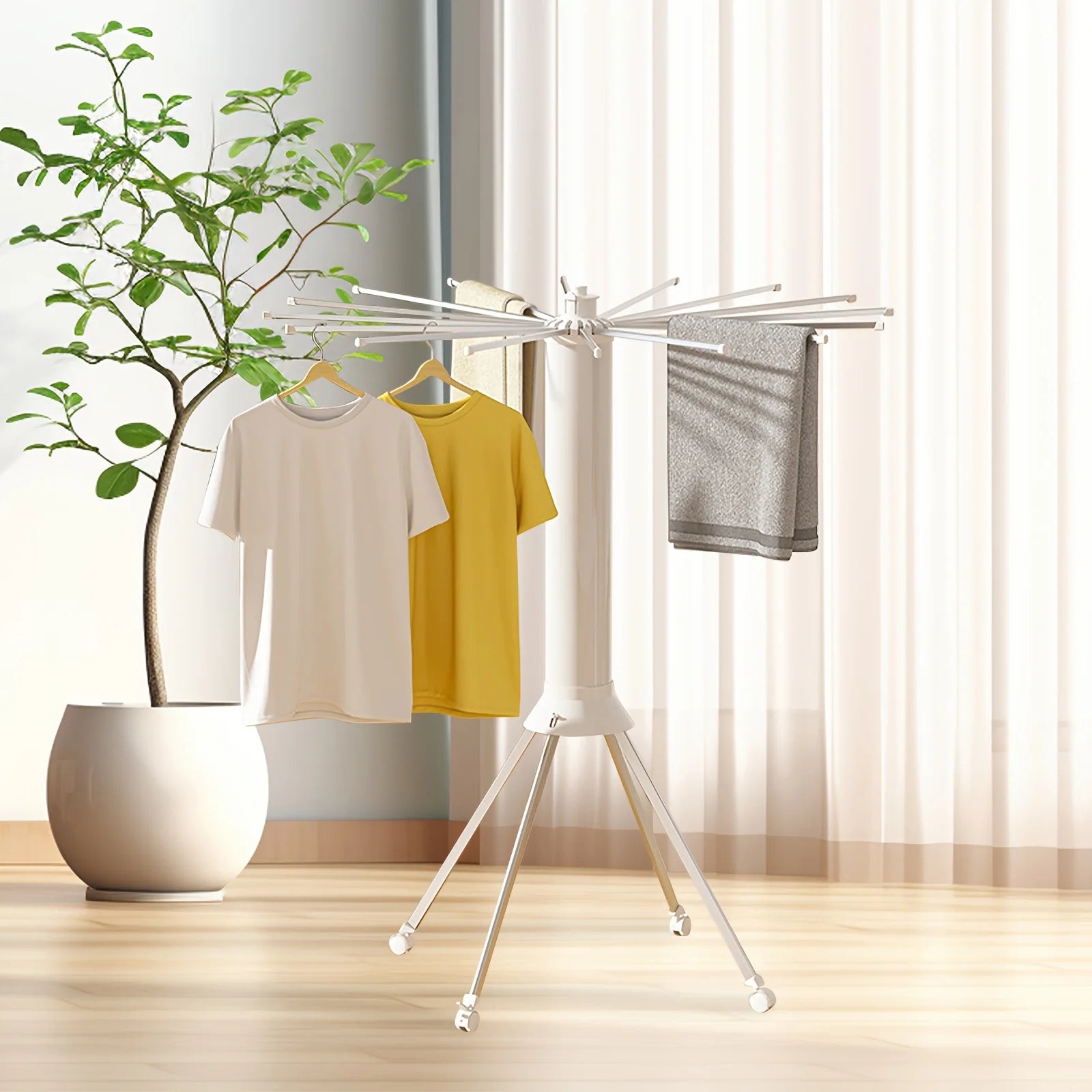 360° Rotating Octopus Clothes Drying Rack with Wheels | Space-Saving Mobile Laundry Airer