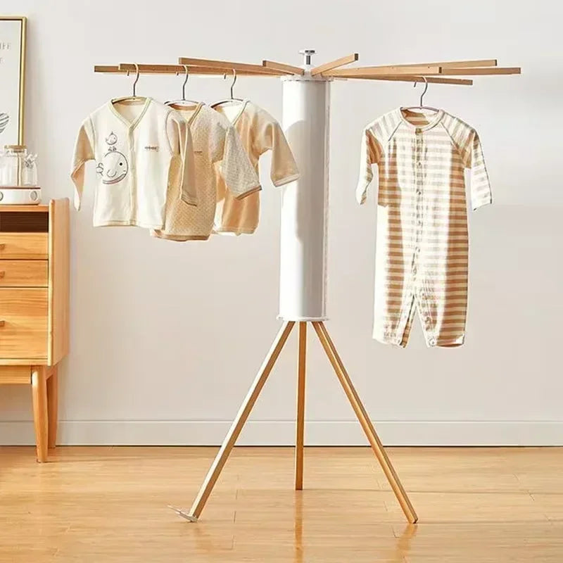 Omni Octopus Foldable Clothes Drying Rack | Space-Saving Tripod Laundry Stand (Natural Wood)